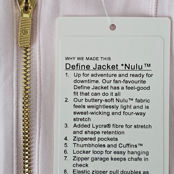 NWT LULULEMON BLLP/GOLD/GOLD Pink Gold Buttery Soft Nulu Define Jacket 6, 8, 10 - Picture 8 of 8